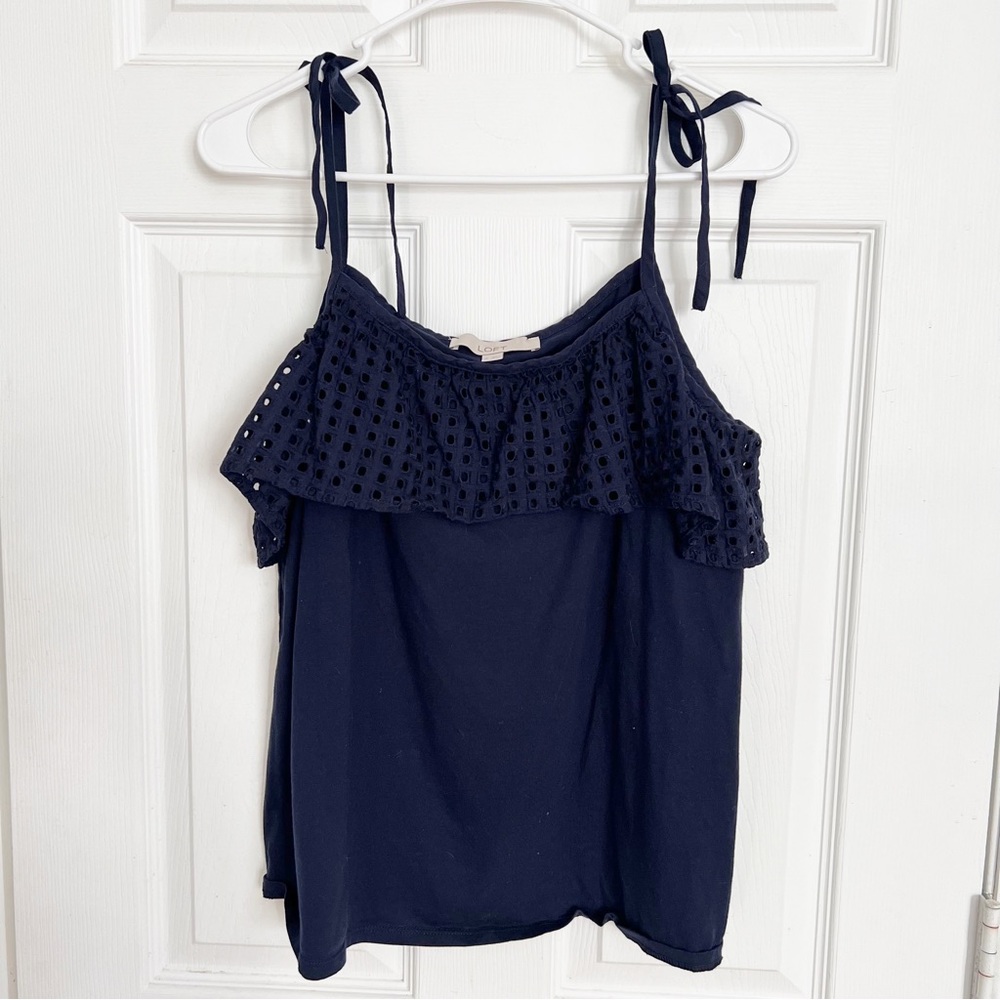 Loft | Sleeveless Navy Top With Ruffle Hem